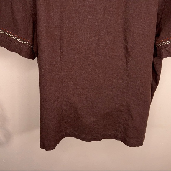 Vintage Large Classic Elements Brown Linen Blend Short Sleeve Button Up Top - Picture 6 of 13
